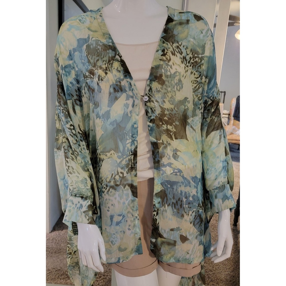 Chicos Womens Open Front Floral Kimono Top Size L/XL Chiffon‎ Fairy Boho Summer